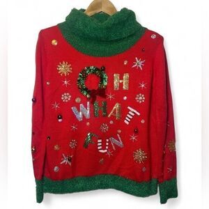 Ugly Christmas Sweater‎ Oh What Fun Turtleneck Holiday Christmas Party Sweater M